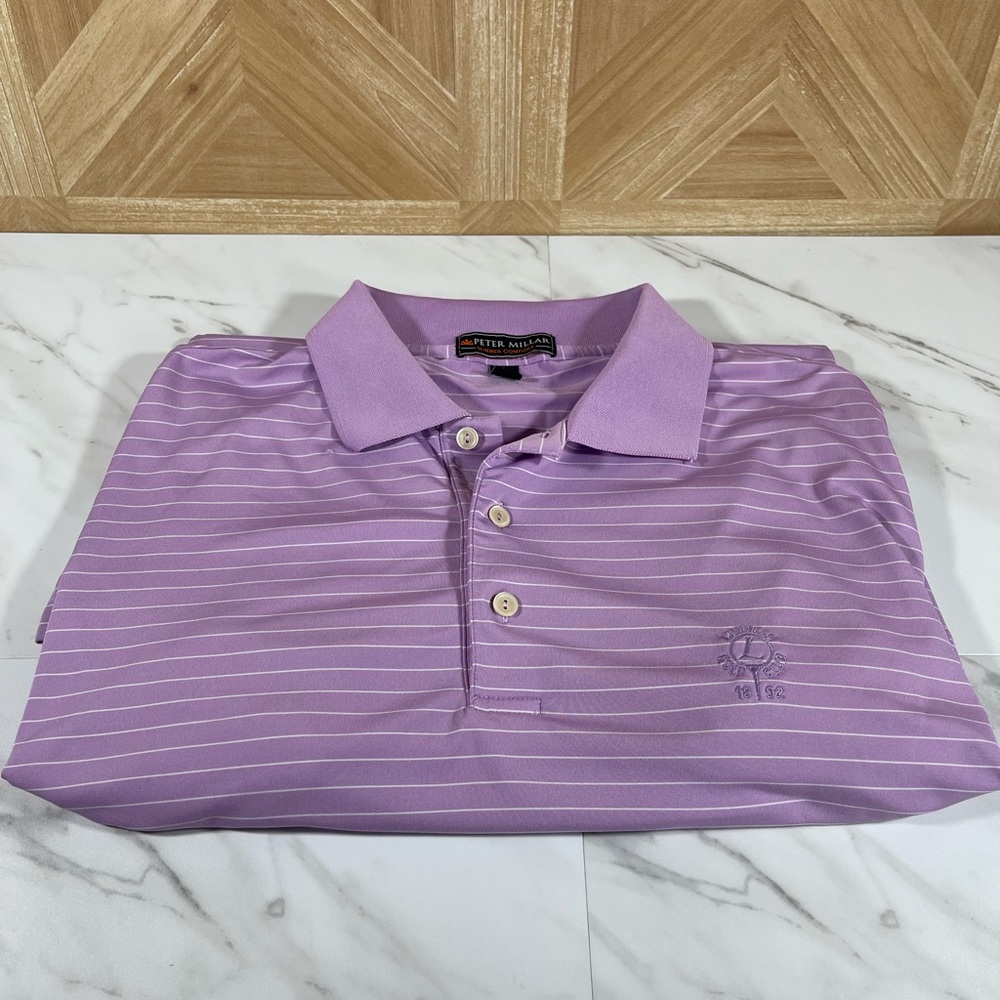Peter Millar Mens Polo Shirt Purple Size L Large Summer Comfort Golf Striped
